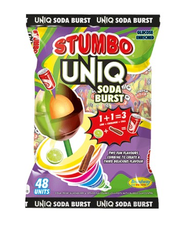 Stumbo UNIQ Soda Burst Cola, Pear, Blackberry & Other Lollipops 48